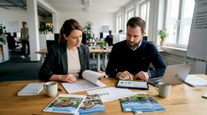 Fachleute aus der Tourismusbranche werten gemeinsam Analyseberichte aus.