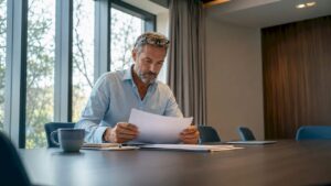 Ein Tourismusmanager sichtet am Arbeitsplatz aktuelle digitale Auswertungen.